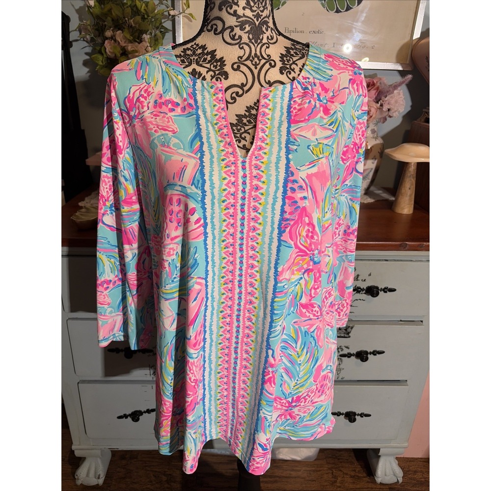 Lilly Pulitzer Sink or Swim Print Tunic Top sz XL. Tropical, Beach.